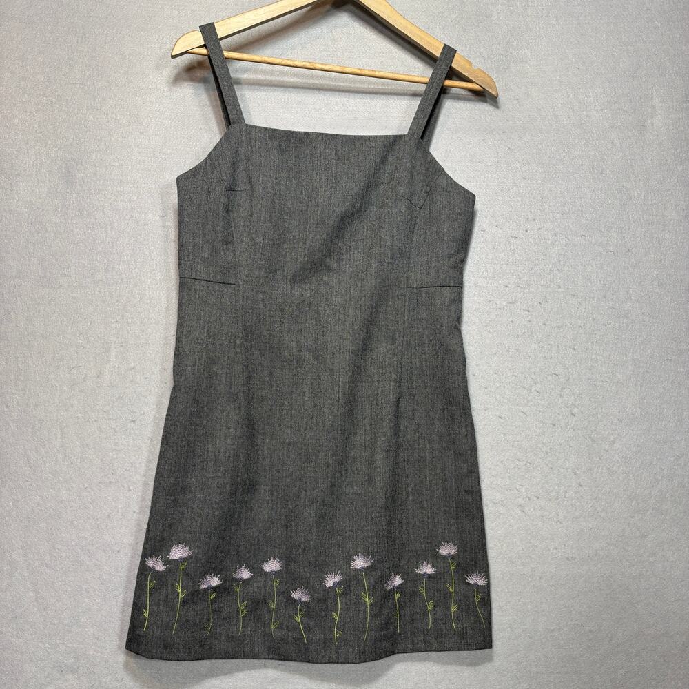 American Eagle Dress S Gray Wool Lined Embroidered Floral Cottagecore Minimalist
